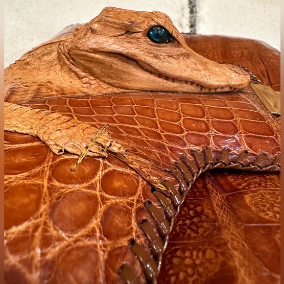 ✨VTG✨ 1950's Tourist Trade Alligator Purse Handbag w Taxidermy Baby Alligator - Picture 14 of 16